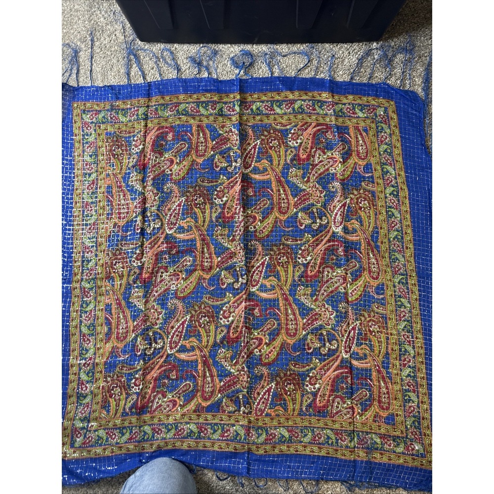 NWT Chaudry KC Scarf Gauze, Cotton, Boho Wrap Blue Paisley - Picture 4 of 7
